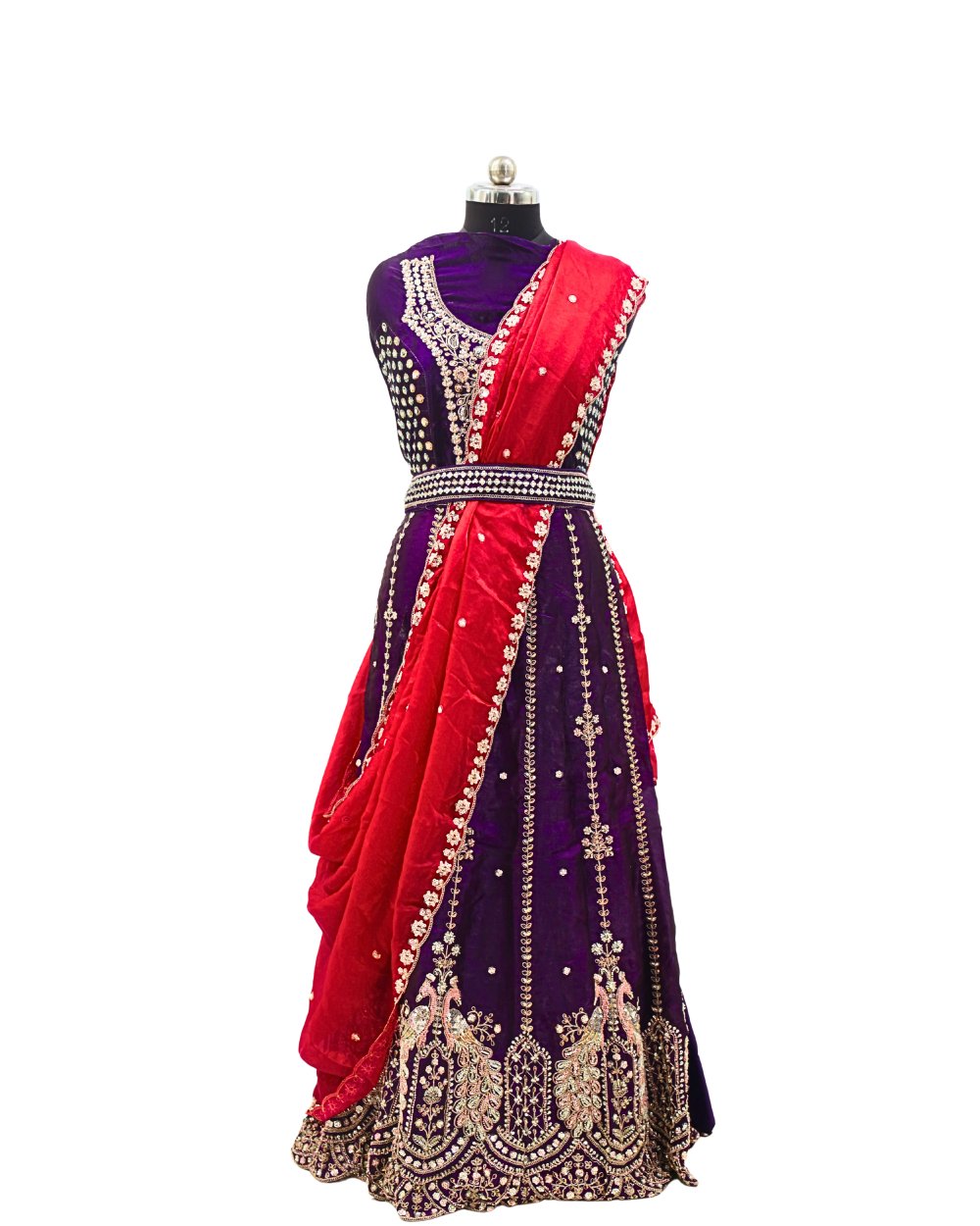 Purple Red Designer Embroidered Lehenga Set