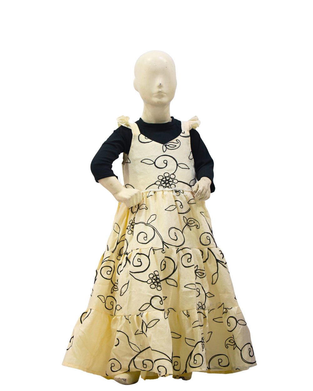 Cream Printed Layered Party Gown