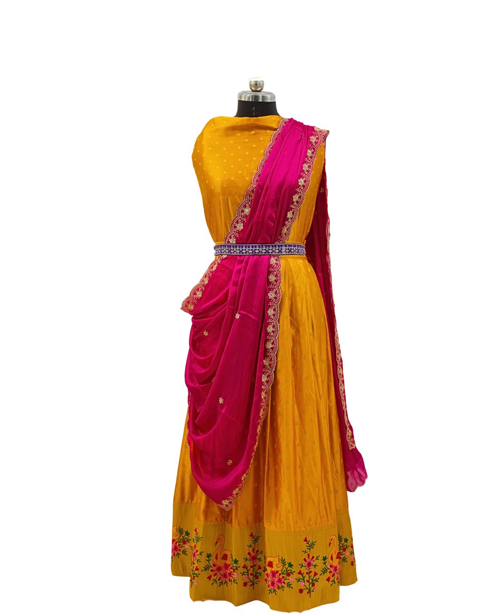 Mustard yellow flared Anarkali dress