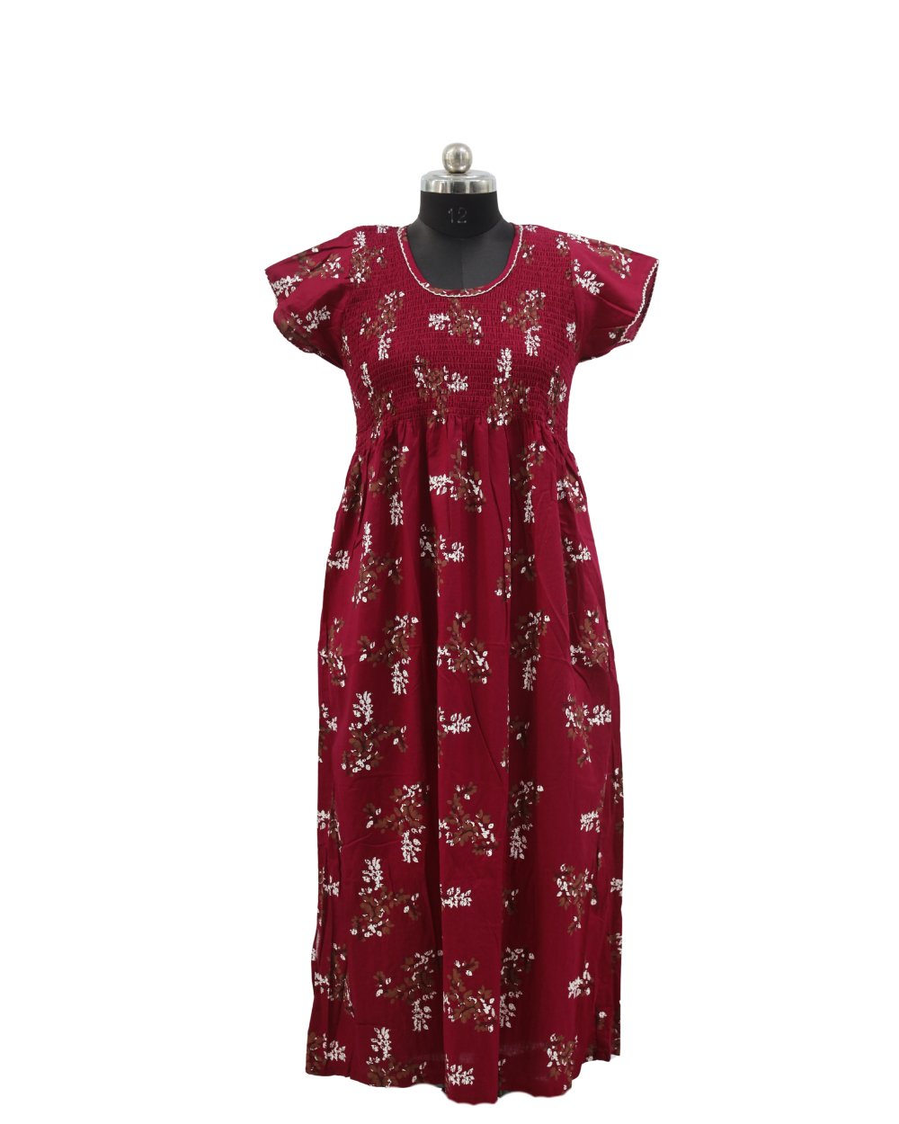 Maroon Floral Printed Smocked