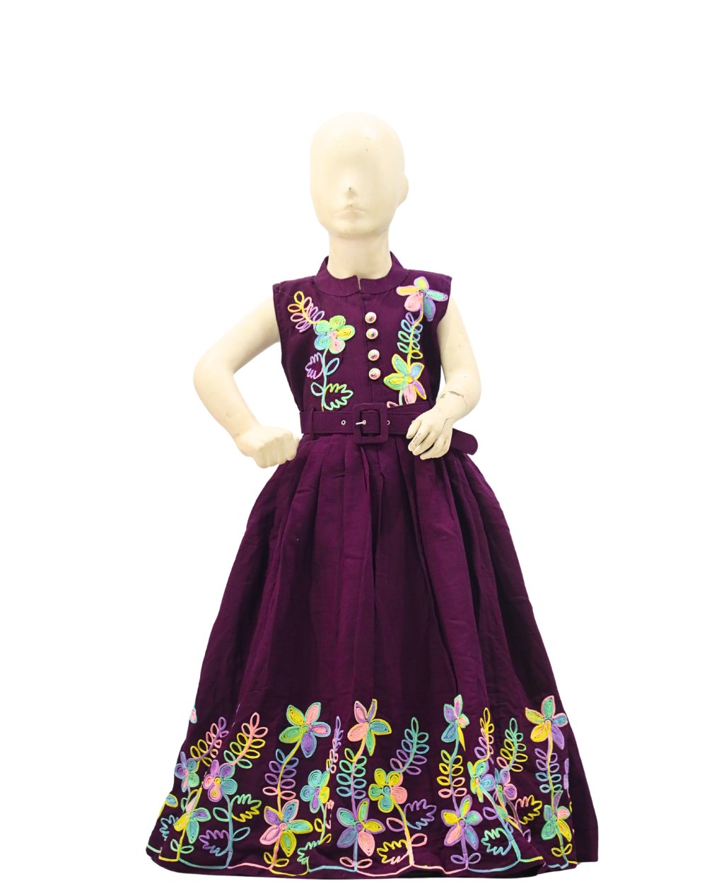 Purple Floral Embroidered Party Gown